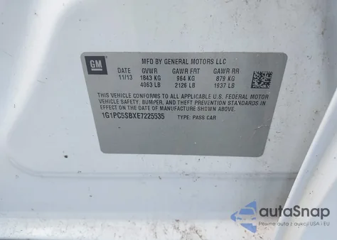 2014 Chevrolet Cruze 1Lt Auto from USA, damaged, VIN 1G1PC5SBXE7225535